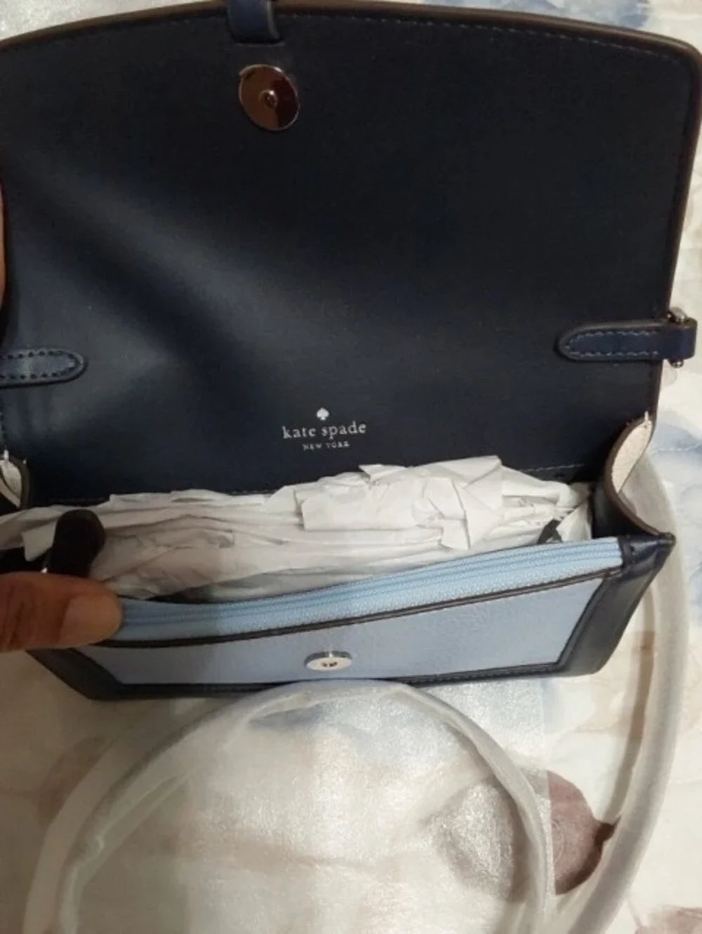 NWT Kate Spade Knott Light Blue and Navy Leather Crossbody